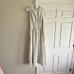 Striped women’s Dress in sage green and White